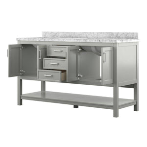 Affinity 61" Double Sink Vanity with White & Gray Carrara Marble Top-Frovial