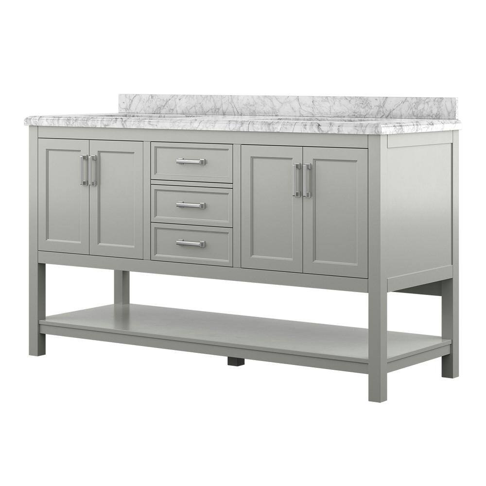 Affinity 61" Double Sink Vanity with White & Gray Carrara Marble Top-Frovial