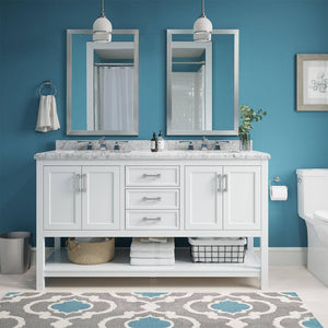 Affinity 61" Double Sink Vanity with White & Gray Carrara Marble Top-Frovial