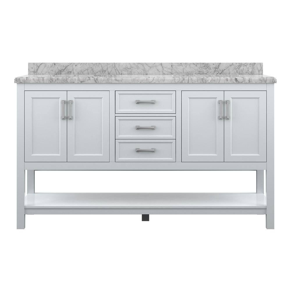Affinity 61" Double Sink Vanity with White & Gray Carrara Marble Top-Frovial