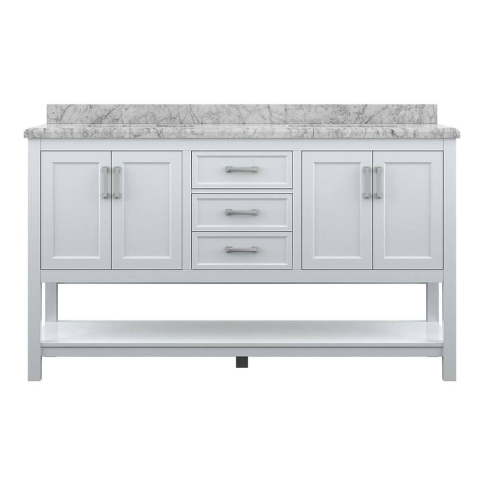 Affinity 61" Double Sink Vanity with White & Gray Carrara Marble Top-Frovial