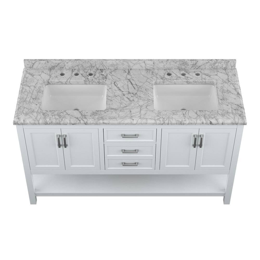 Affinity 61" Double Sink Vanity with White & Gray Carrara Marble Top-Frovial