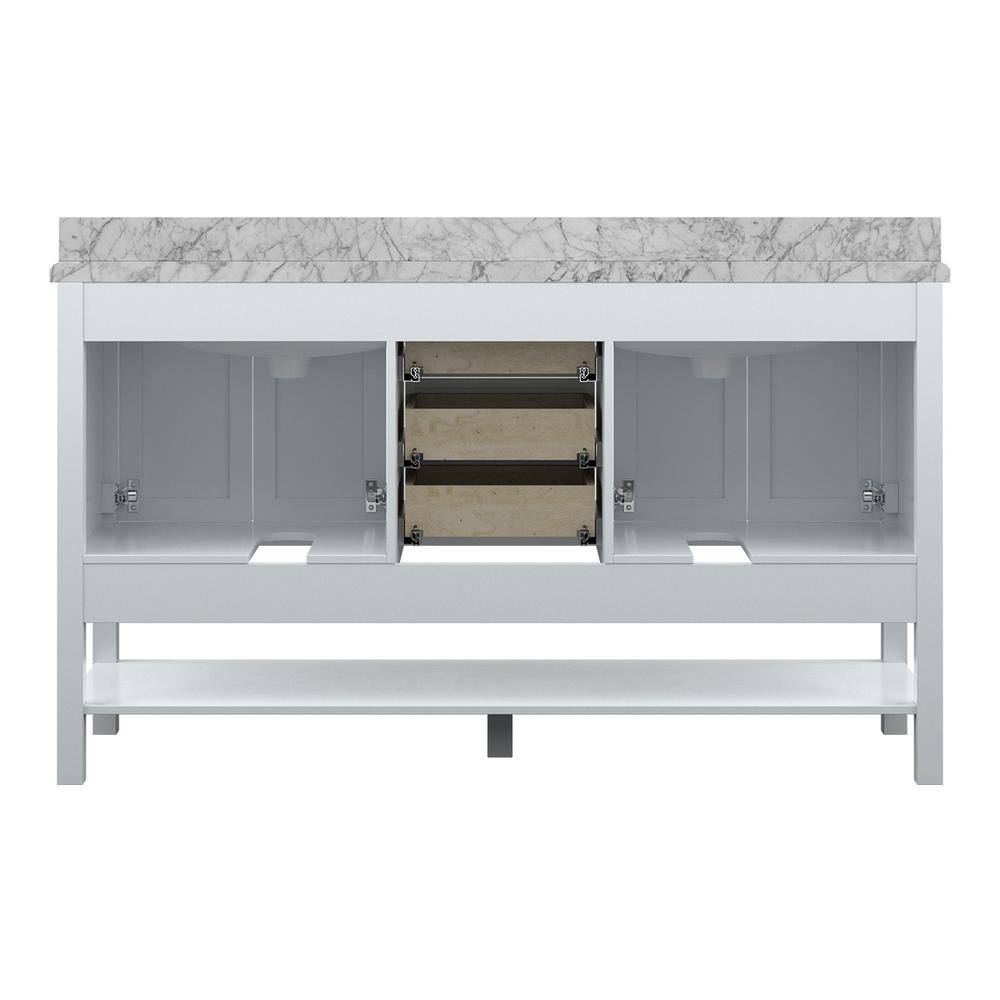 Affinity 61" Double Sink Vanity with White & Gray Carrara Marble Top-Frovial