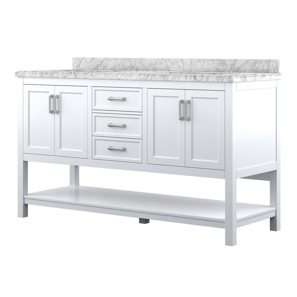 Affinity 61" Double Sink Vanity with White & Gray Carrara Marble Top-Frovial