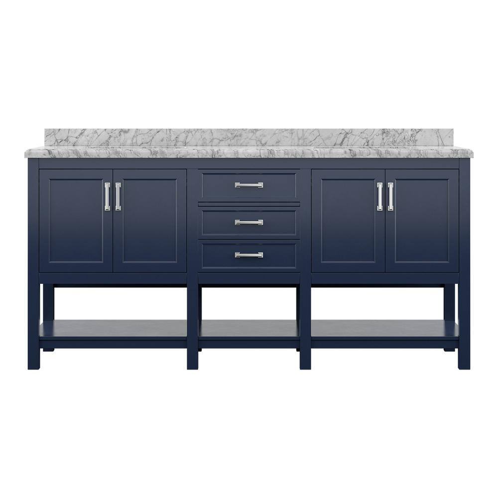 Affinity 72" Double Sink Vanity with White & Gray Carrara Marble Top-Frovial
