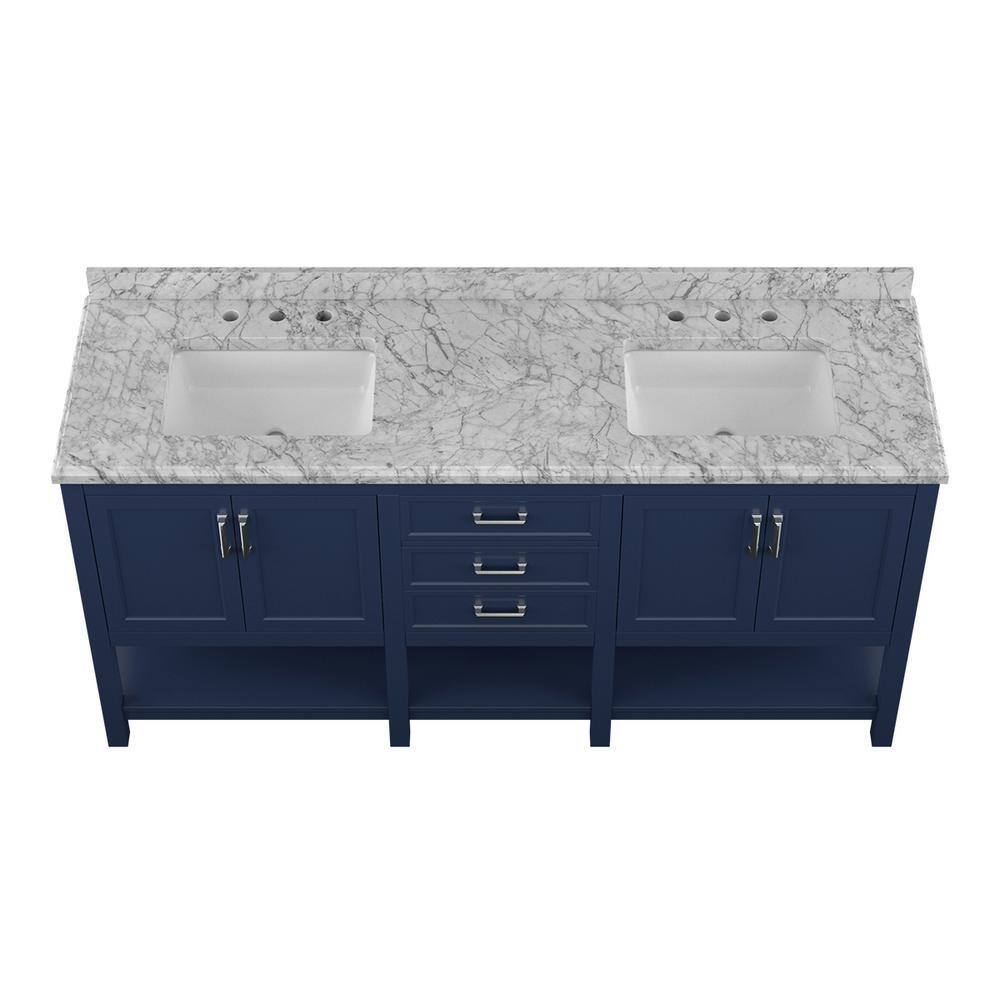Affinity 72" Double Sink Vanity with White & Gray Carrara Marble Top-Frovial