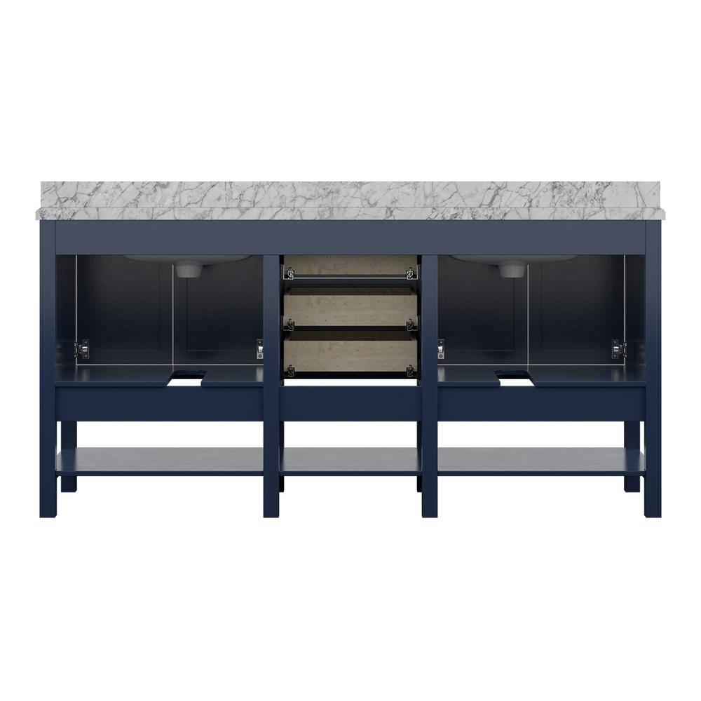 Affinity 72" Double Sink Vanity with White & Gray Carrara Marble Top-Frovial