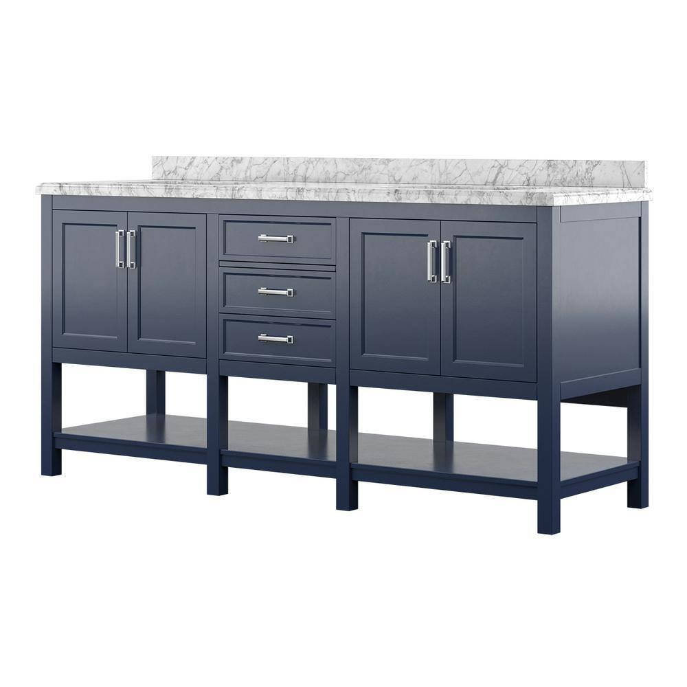 Affinity 72" Double Sink Vanity with White & Gray Carrara Marble Top-Frovial