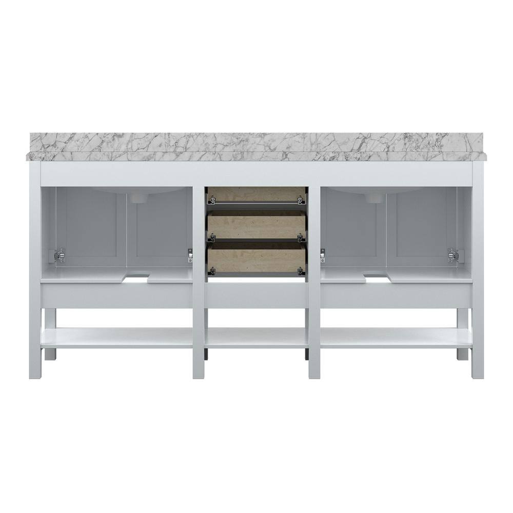 Affinity 72" Double Sink Vanity with White & Gray Carrara Marble Top-Frovial