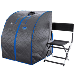Personal Portable Infrared Sauna with Premium Chair, 30 Minute Timer, with Negative ION and Heated Footpad - Gray-Frovial