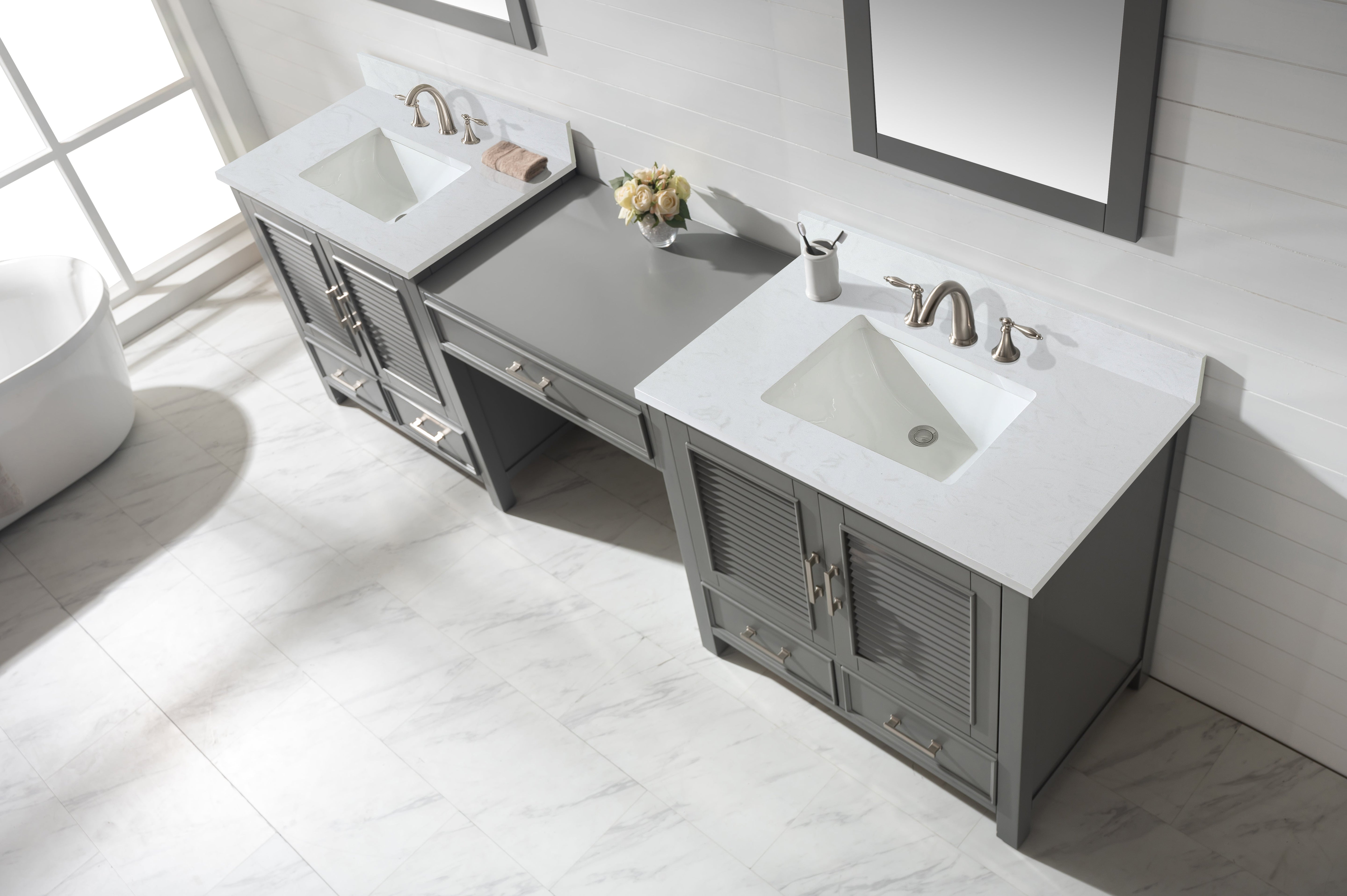 Estate 102" Double Sink Bathroom Vanity Modular Set with White Quartz Top-Frovial
