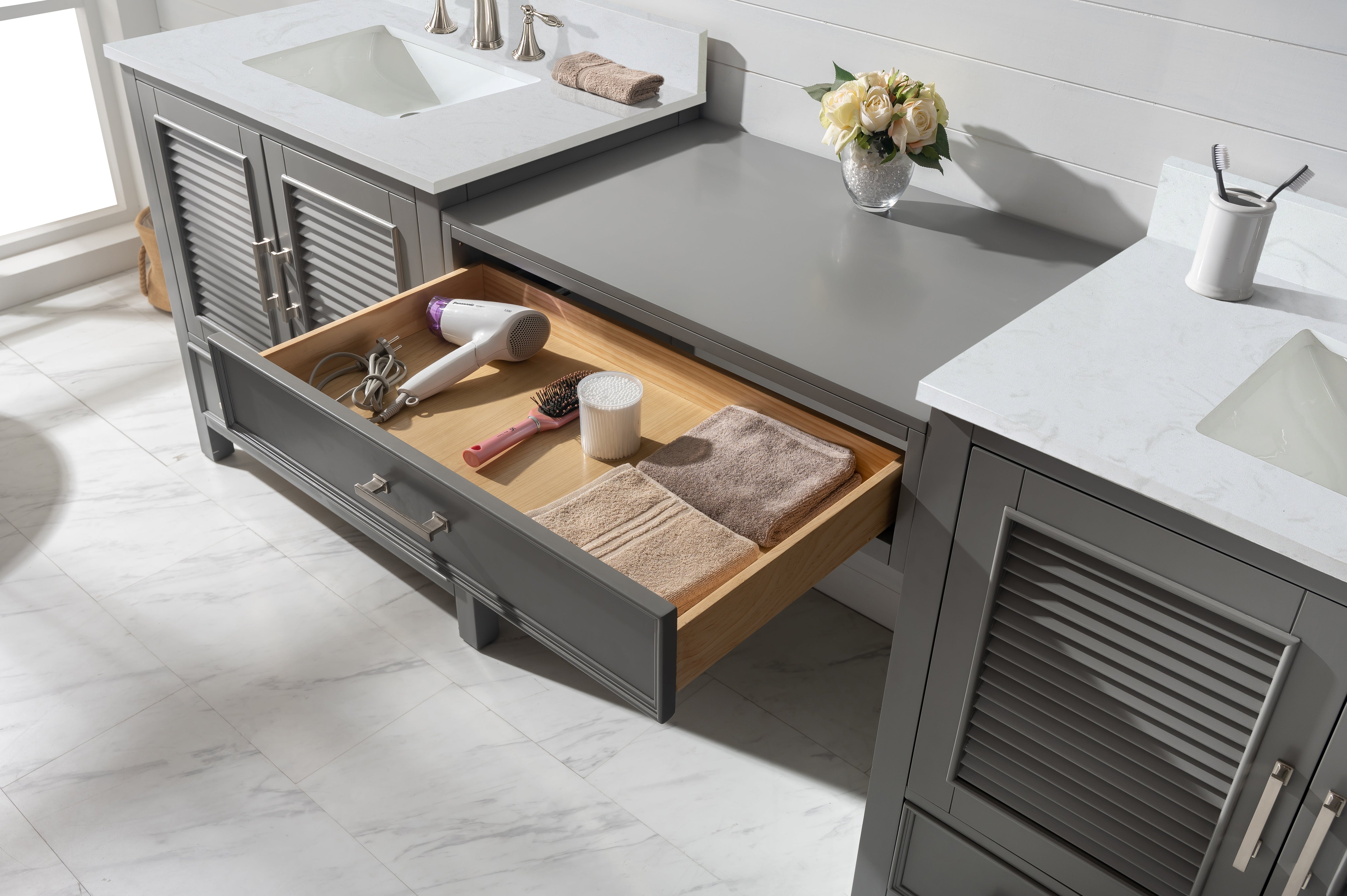 Estate 102" Double Sink Bathroom Vanity Modular Set with White Quartz Top-Frovial