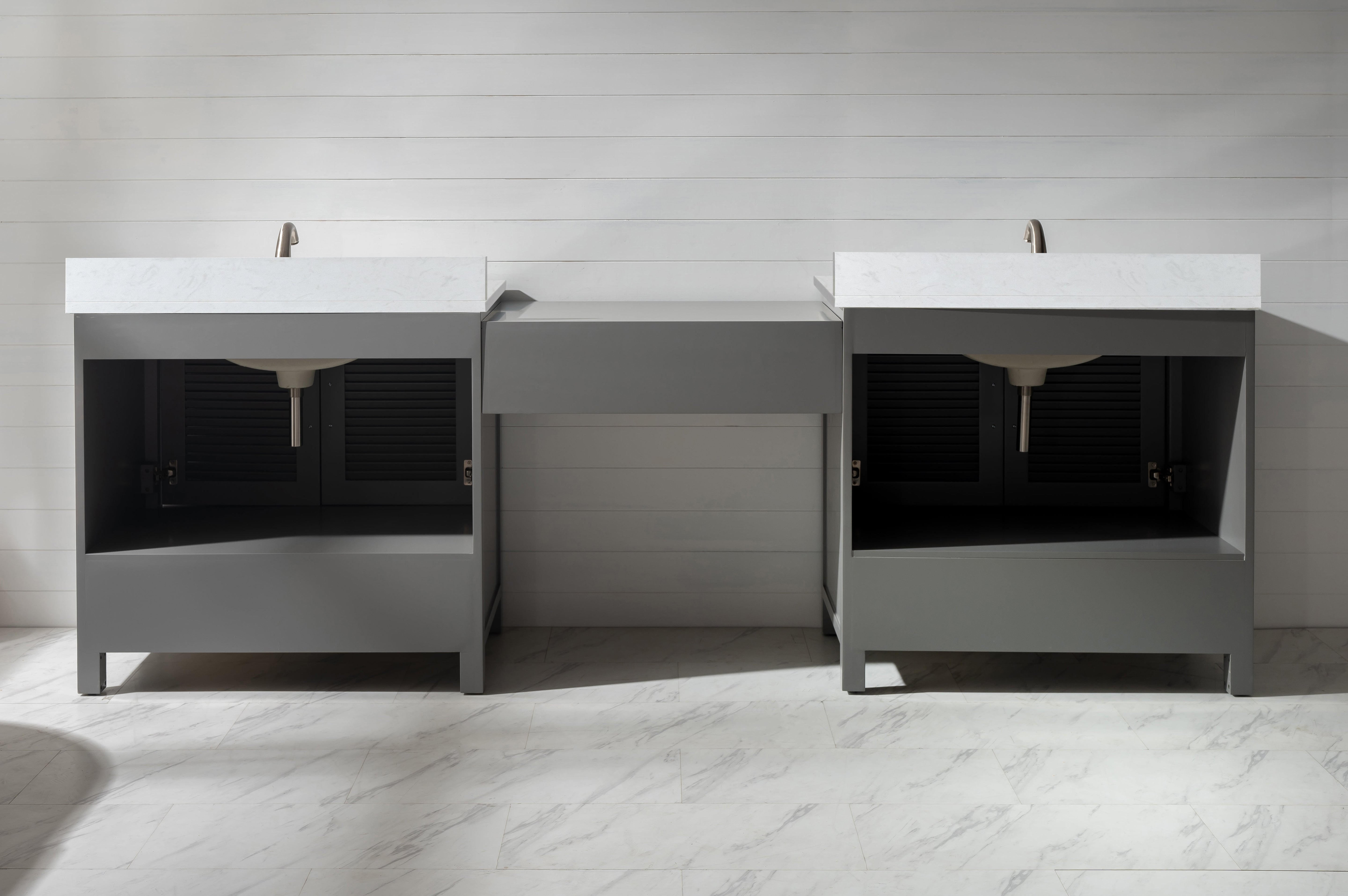 Estate 102" Double Sink Bathroom Vanity Modular Set with White Quartz Top-Frovial