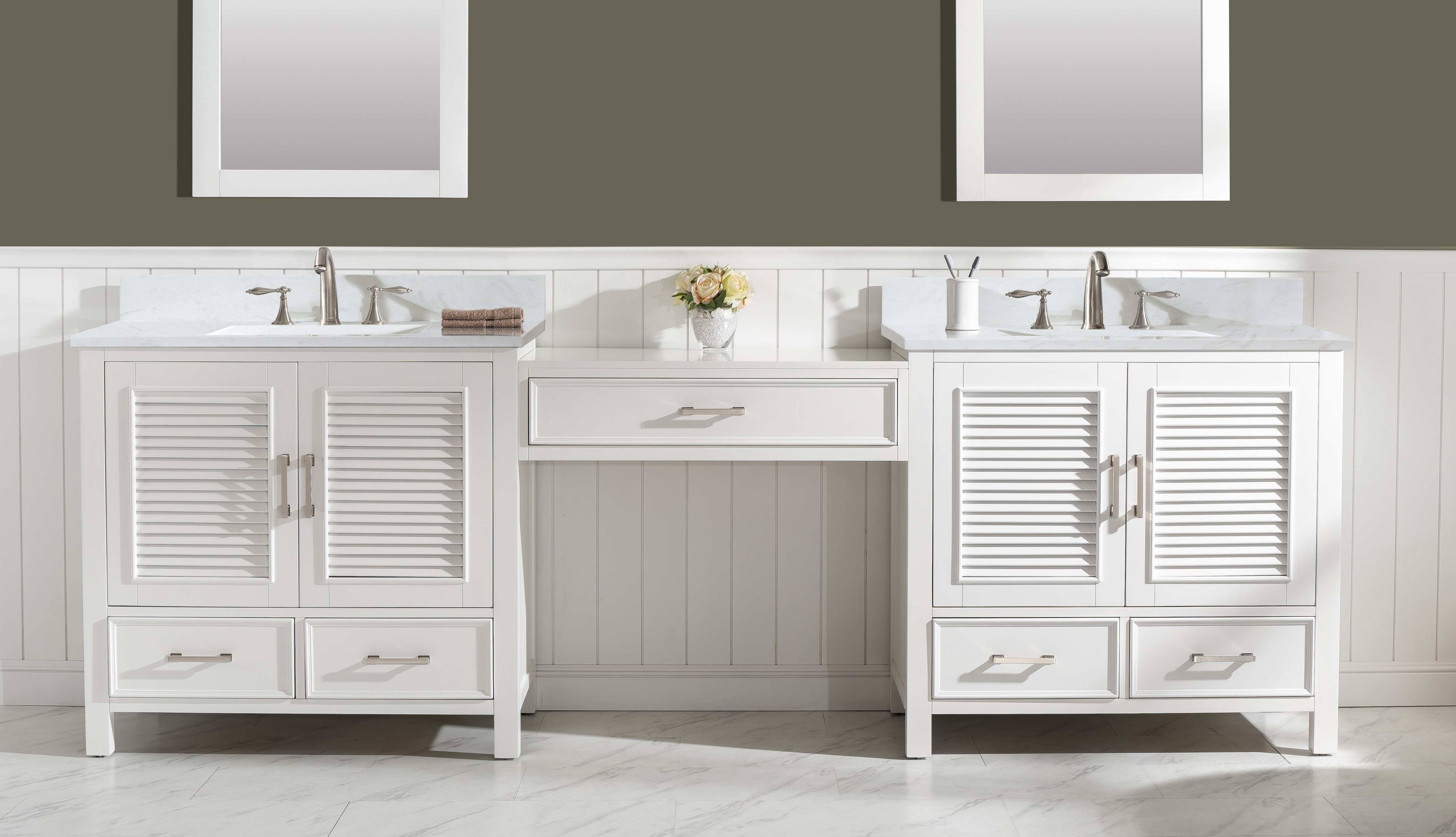 Estate 102" Double Sink Bathroom Vanity Modular Set with White Quartz Top-Frovial