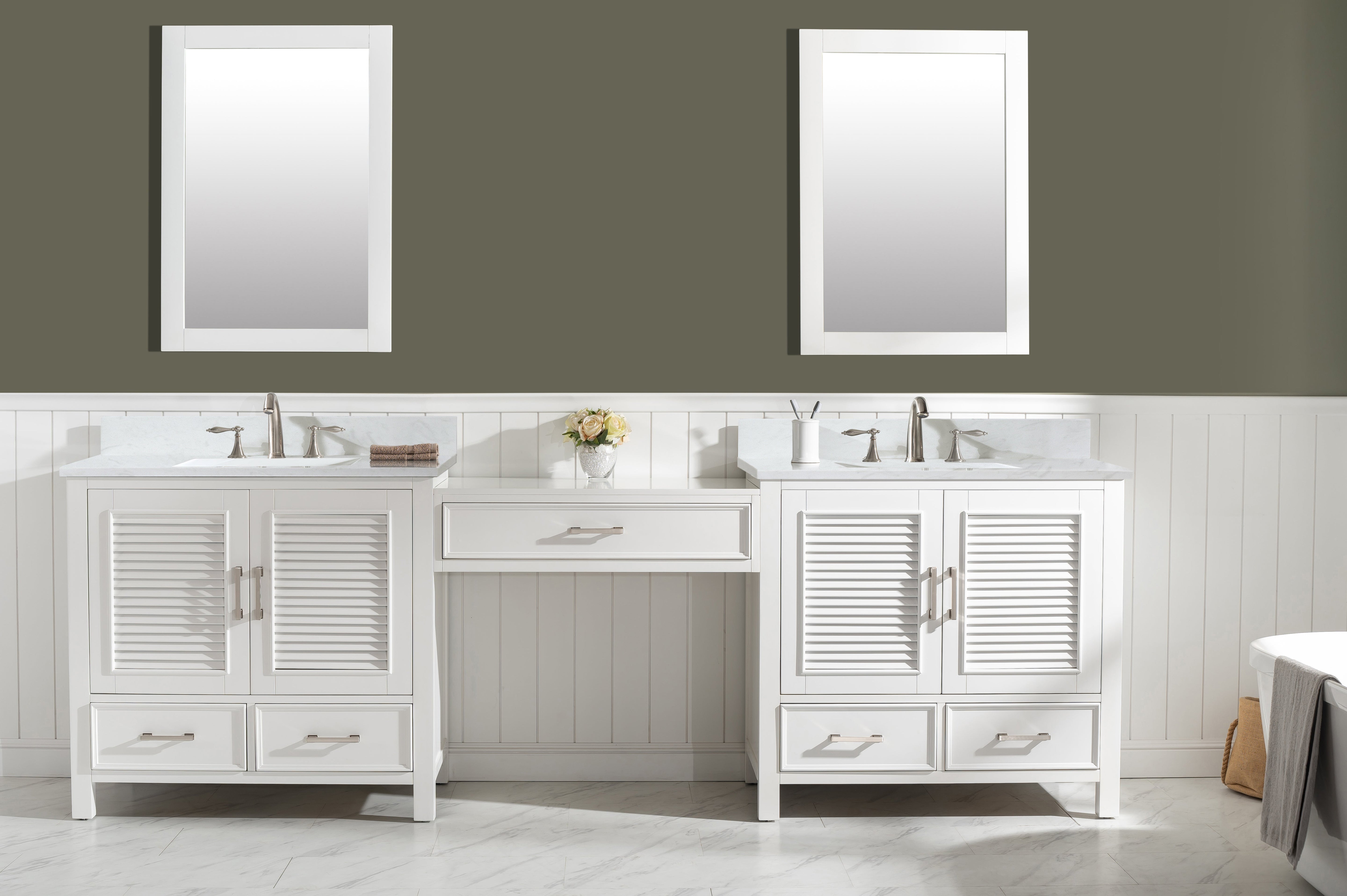 Estate 102" Double Sink Bathroom Vanity Modular Set with White Quartz Top-Frovial