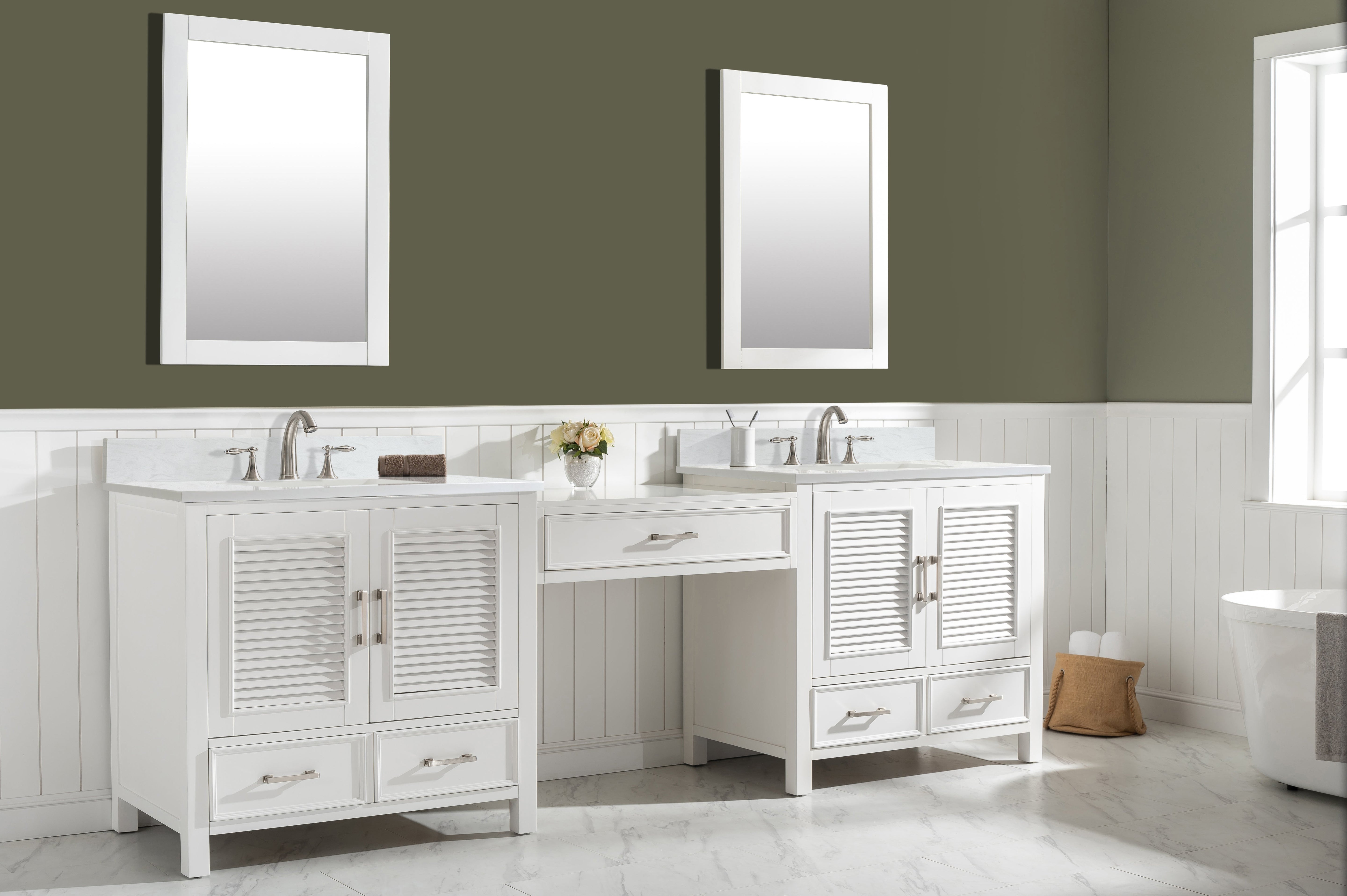 Estate 102" Double Sink Bathroom Vanity Modular Set with White Quartz Top-Frovial
