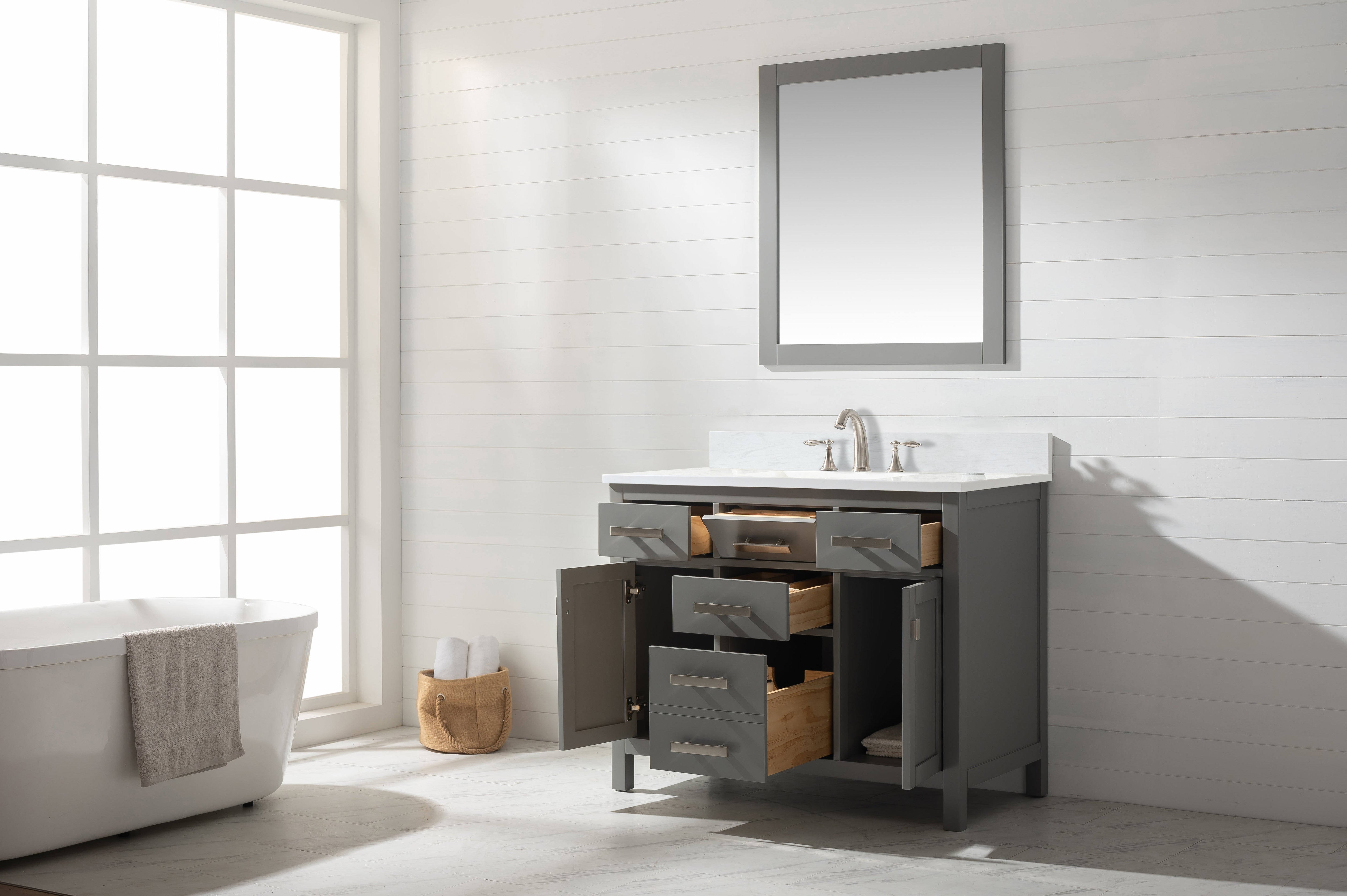 Valentino 42" Single Sink Vanity with White Quartz Top-Frovial