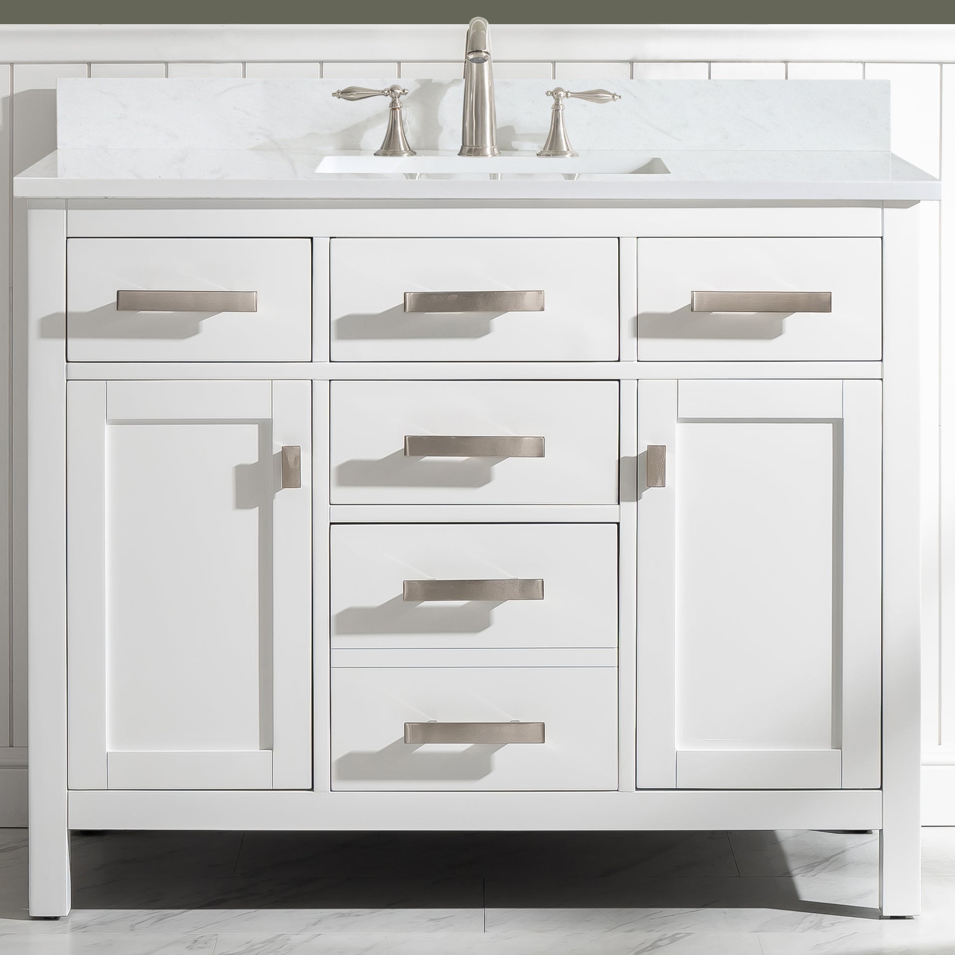 Valentino 42" Single Sink Vanity with White Quartz Top-Frovial