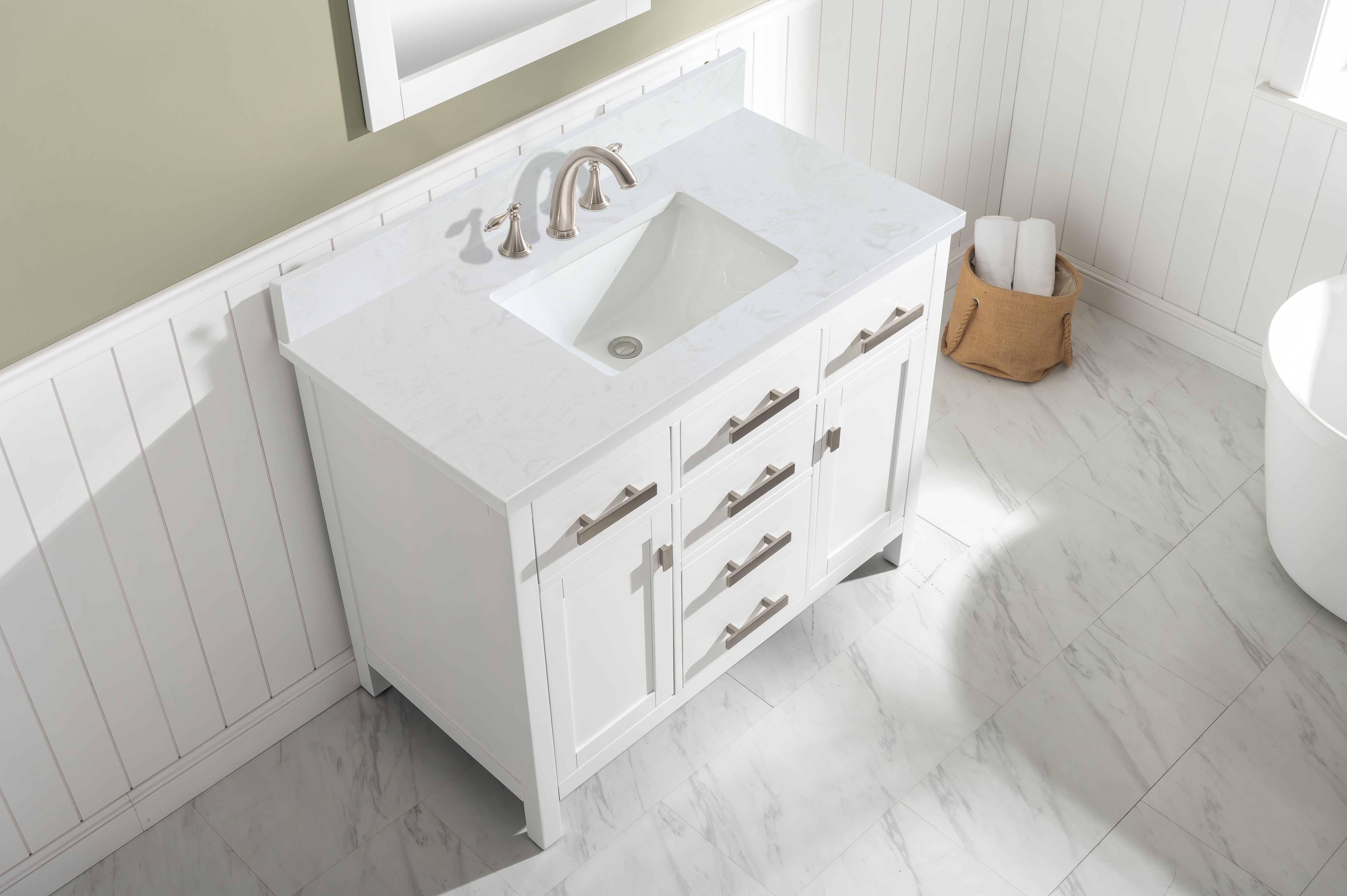 Valentino 42" Single Sink Vanity with White Quartz Top-Frovial