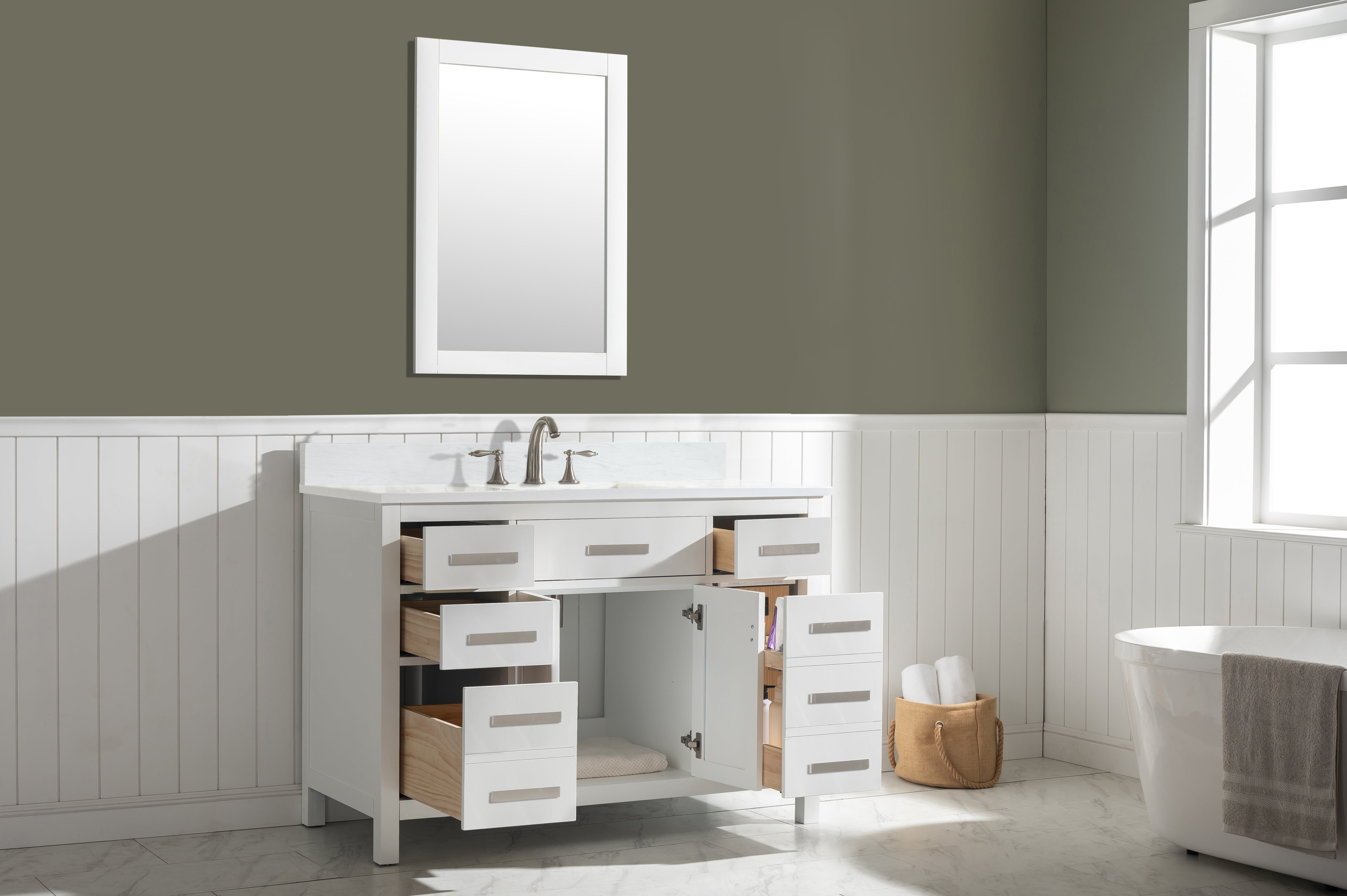 Valentino 48" Single Sink Vanity with White Quartz Top-Frovial
