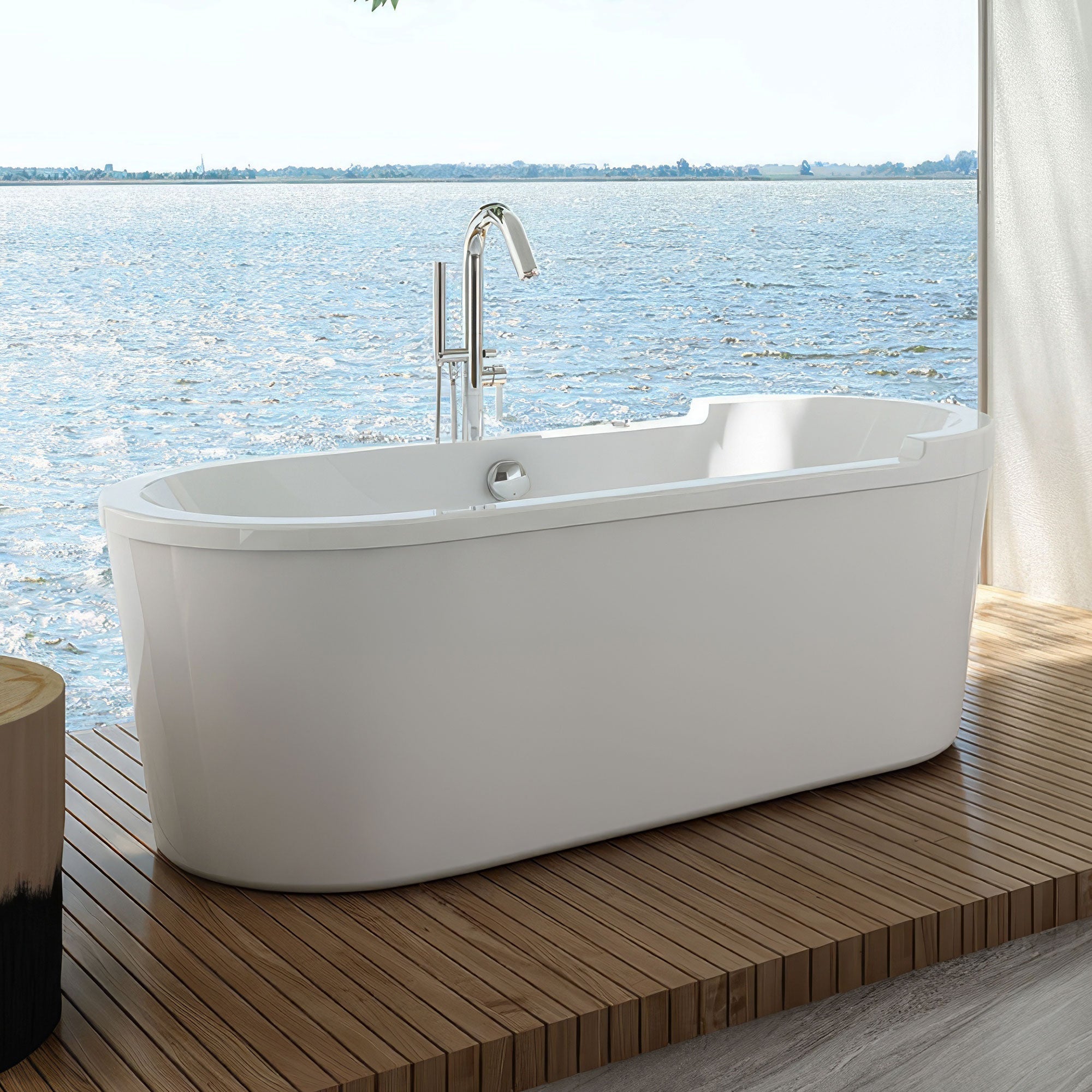 Oval Double Ended Single Sided Armrest Freestanding Lucite Acrylic Bathtub-Frovial