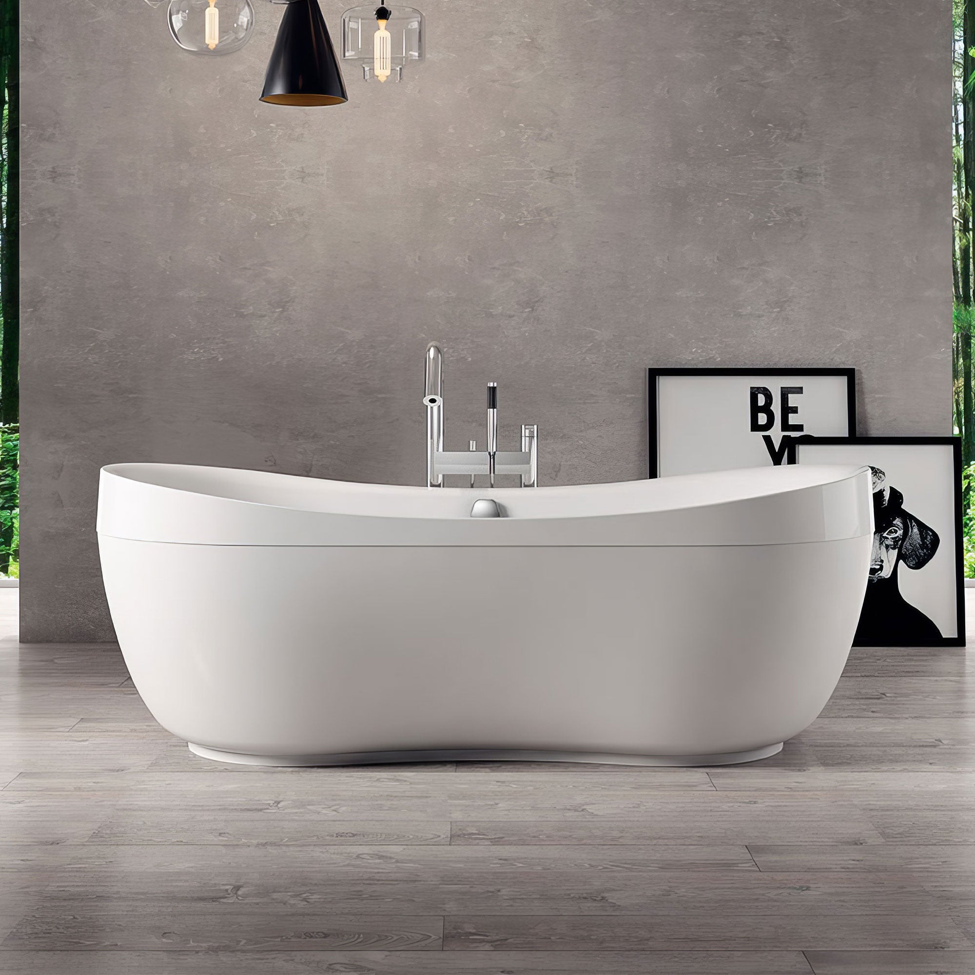 Oval Double Ended Lucite Acrylic Freestanding Bathtub with Curved Rim-Frovial