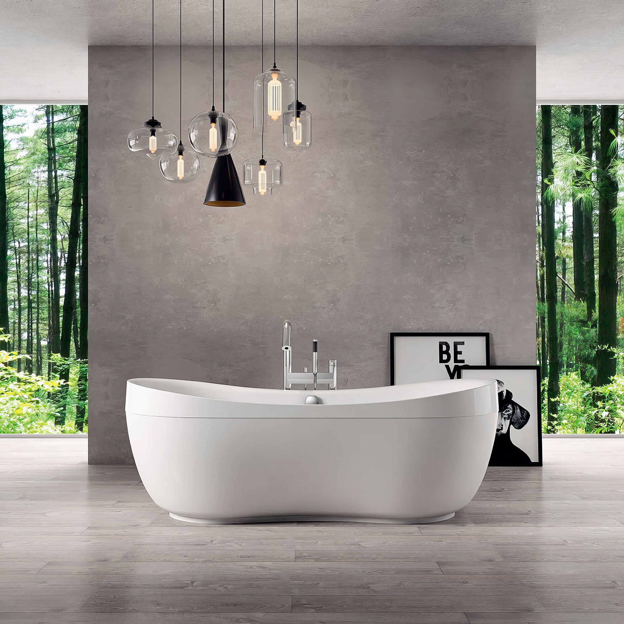 Oval Double Ended Lucite Acrylic Freestanding Bathtub with Curved Rim-Frovial