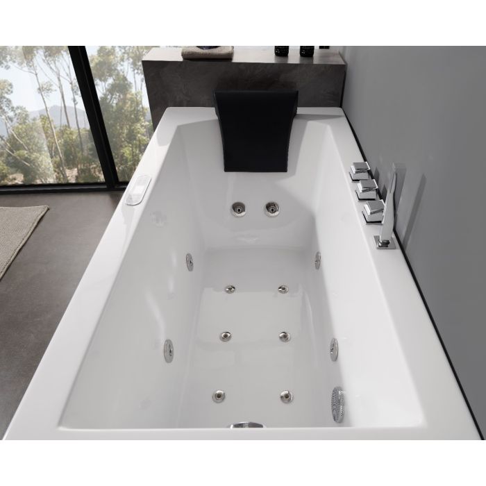 EAGO Acrylic White Rectangular Whirlpool Bathtub with Fixtures-Frovial