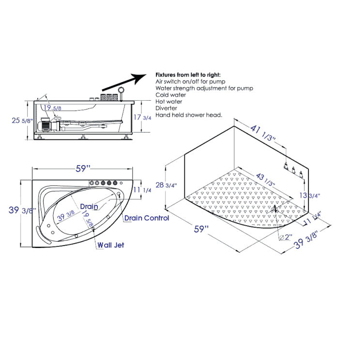 EAGO Single Person Corner White Acrylic Whirlpool BathTub-Frovial